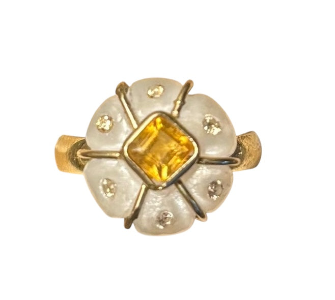FLORA Ring, moonstone, citrine & diamonds
