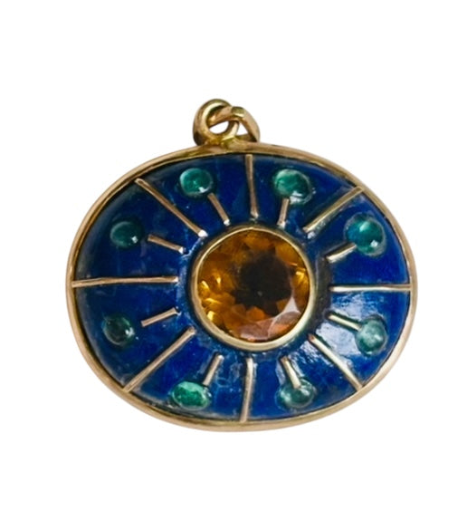 SOL Pendant, lapis, citrine & emeralds
