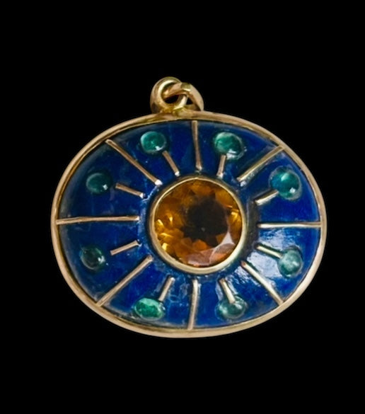 SOL Pendant, lapis, citrine & emeralds