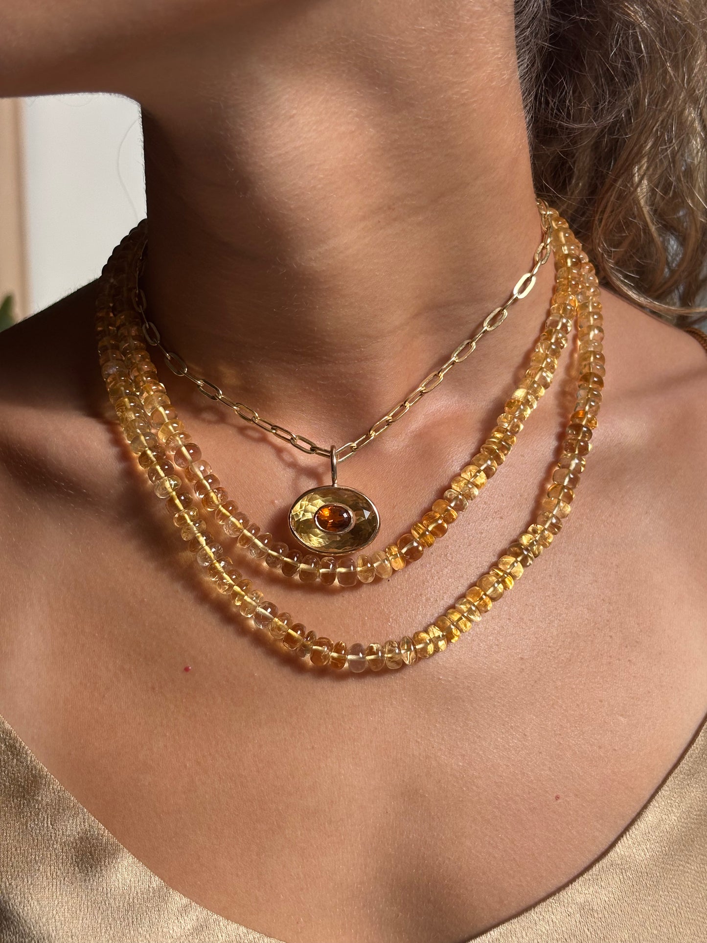 Disco Pendant, Citrine with Citrine