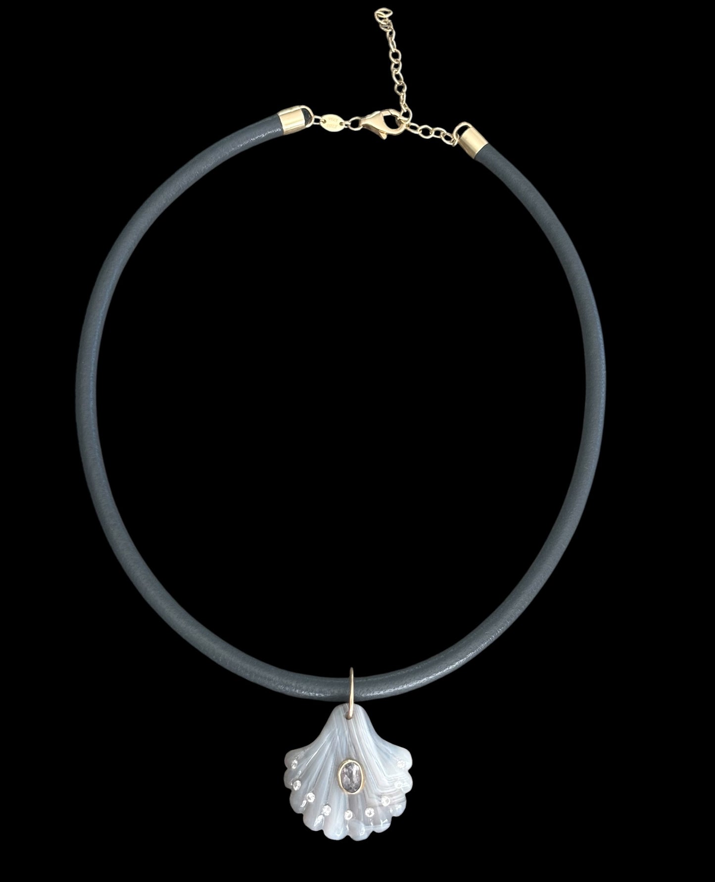 Laguna Agate Shell Pendant with Light Grey Spinel & Diamonds