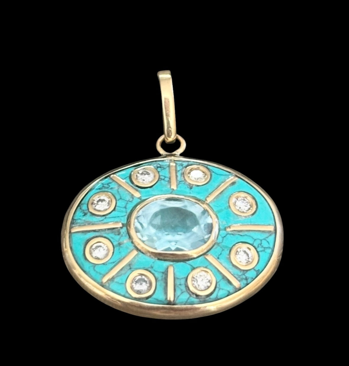 SOL Pendant, Turquoise with Sky Blue Topaz and Diamonds