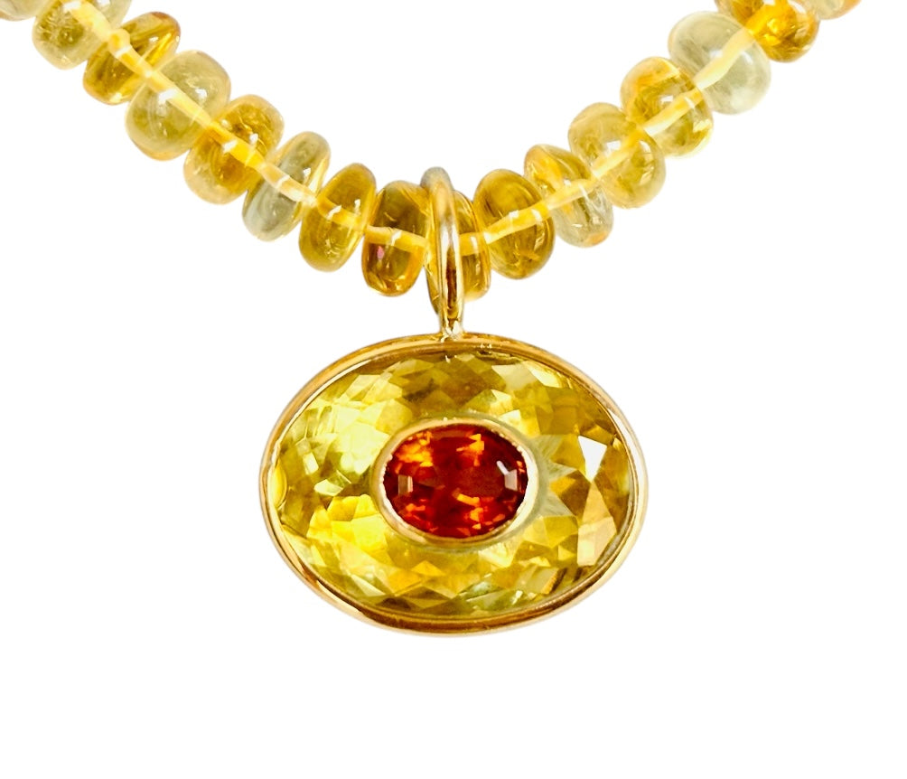 Disco Pendant, Citrine with Citrine