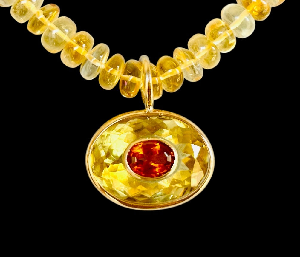 Disco Pendant, Citrine with Citrine