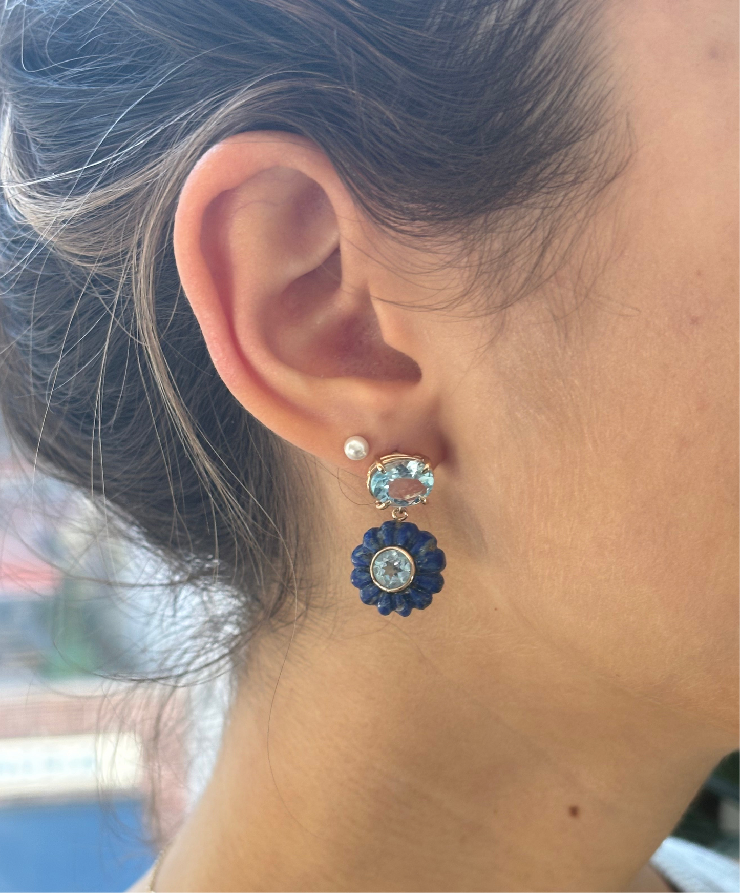 FLORA Earrings, lapis & blue topaz