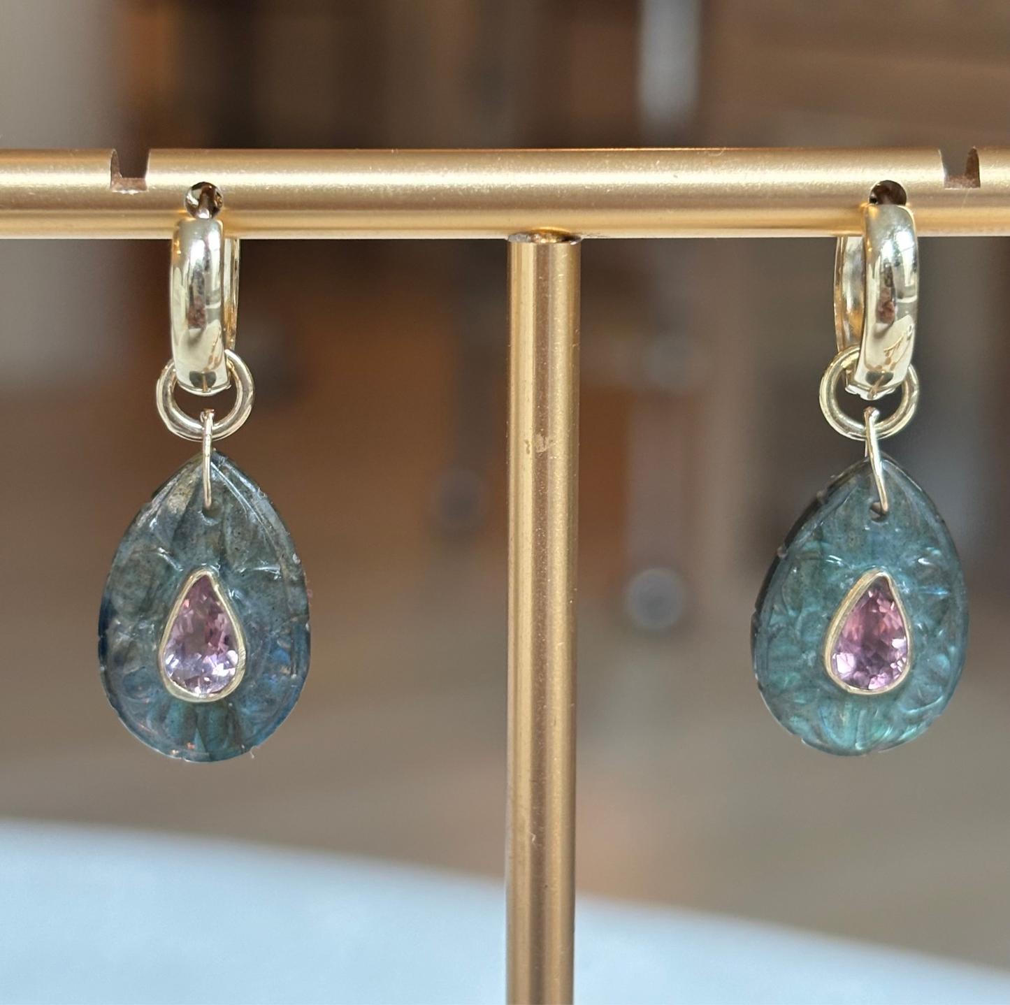 FLORA Petal Earrings: Labradorite, Pink Tourmaline & Diamonds