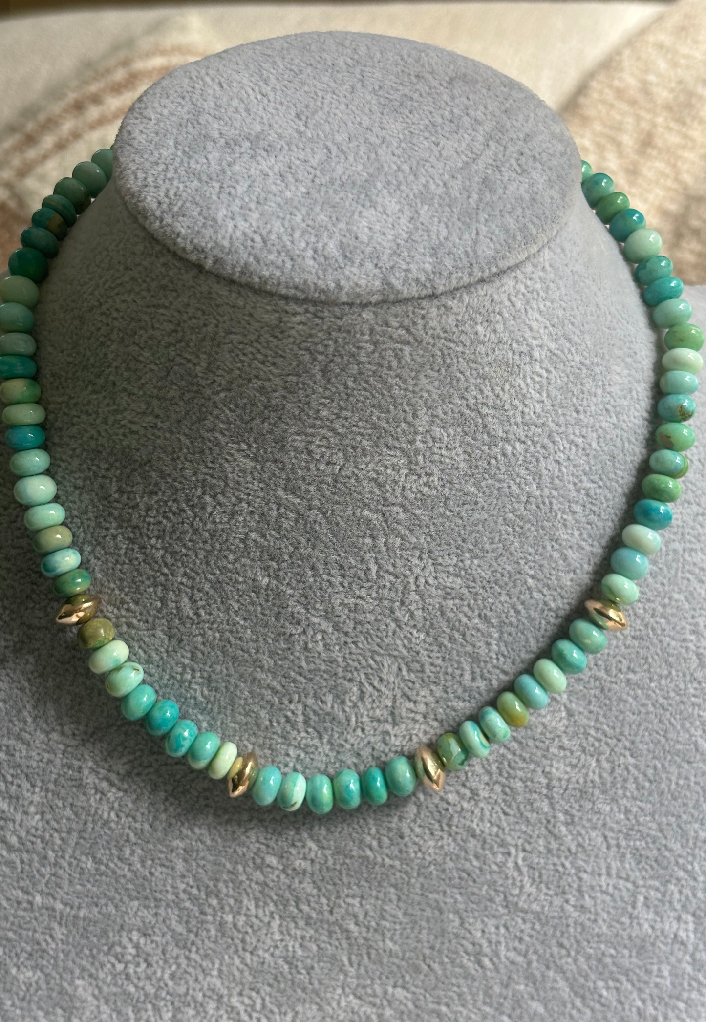 Green Opal and Gold Necklace
