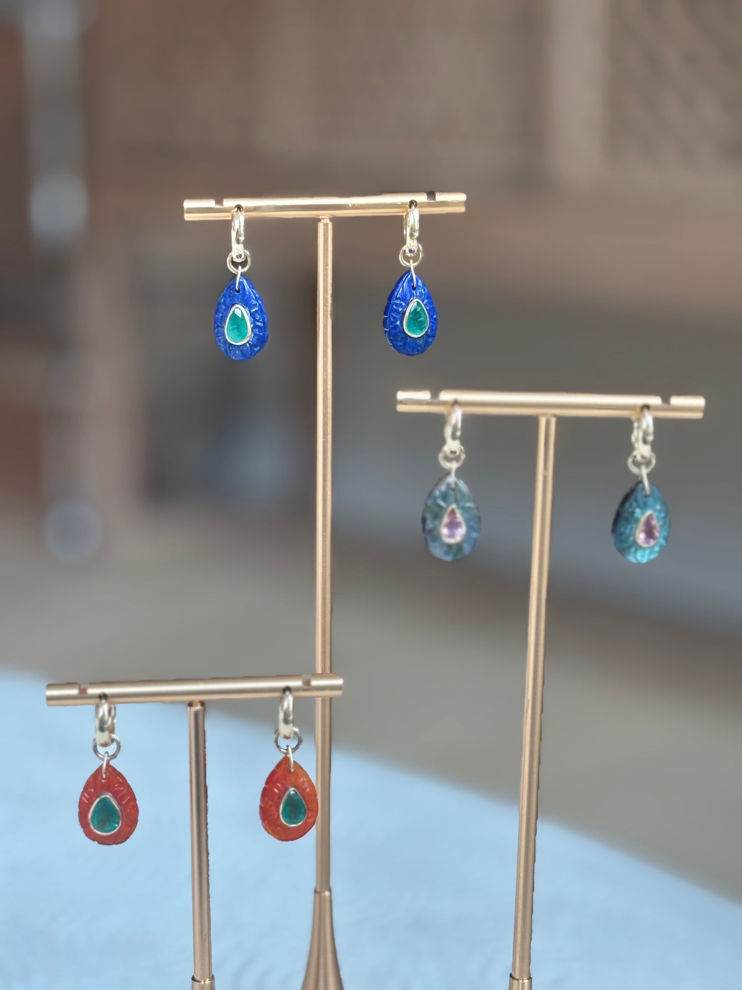 FLORA Petal Earrings: Lapis, Emeralds & Diamonds