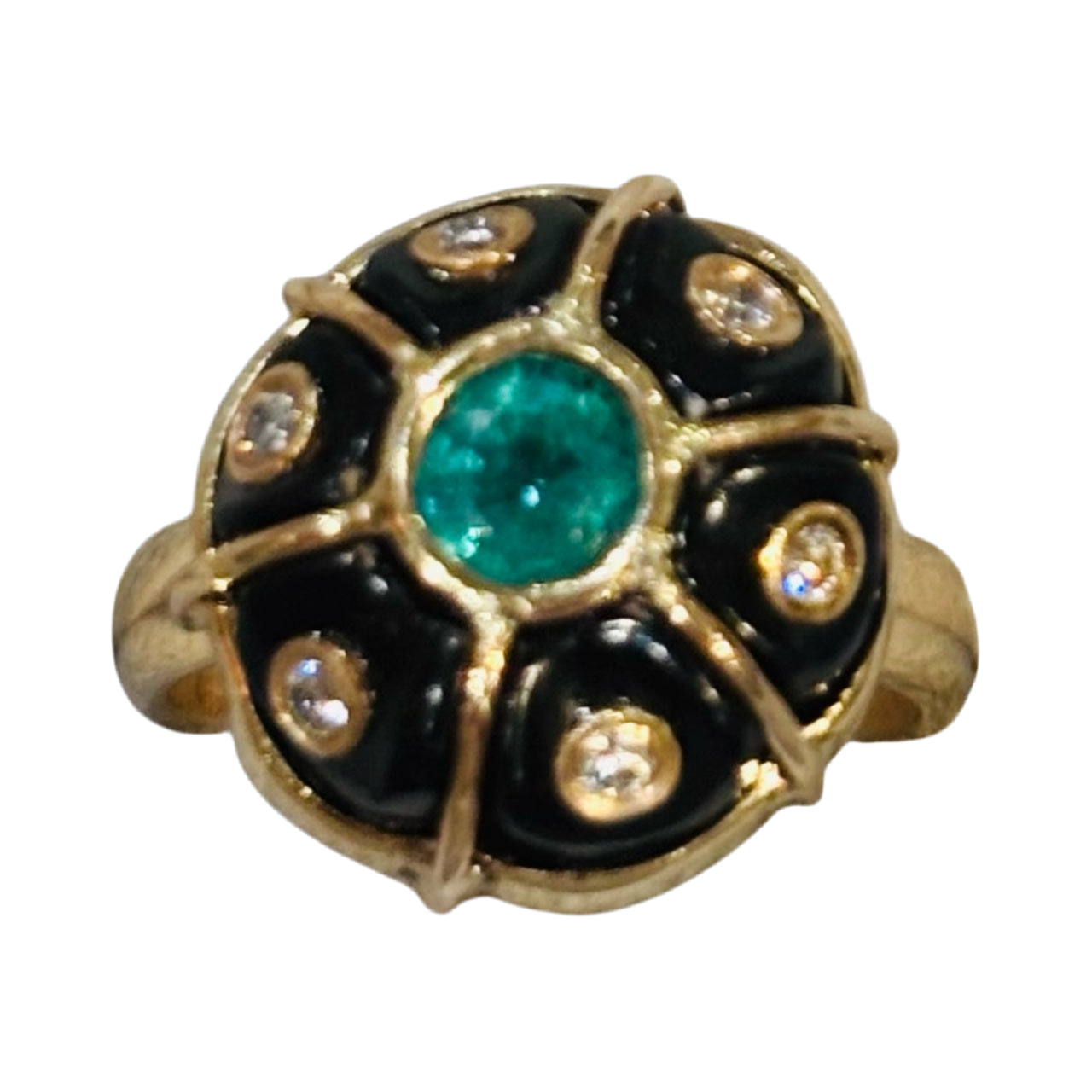 FLORA Ring: Black Onyx, Emerald & Diamonds