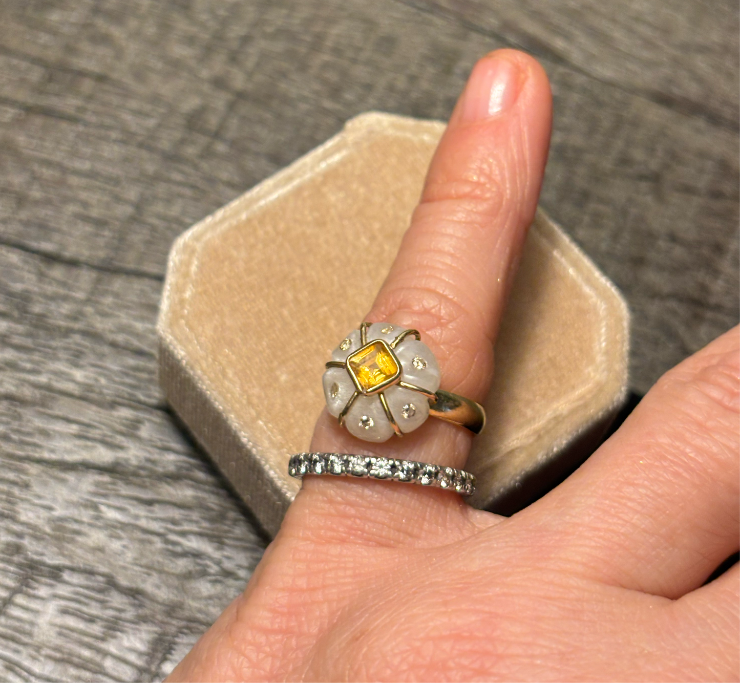 FLORA Ring, moonstone, citrine & diamonds