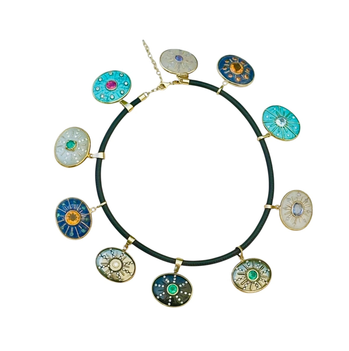 SOL Pendant, Black Onyx, Emerald & Diamonds