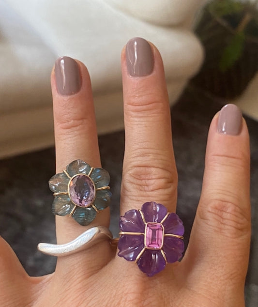 FLORA ring, amethyst & pink topaz