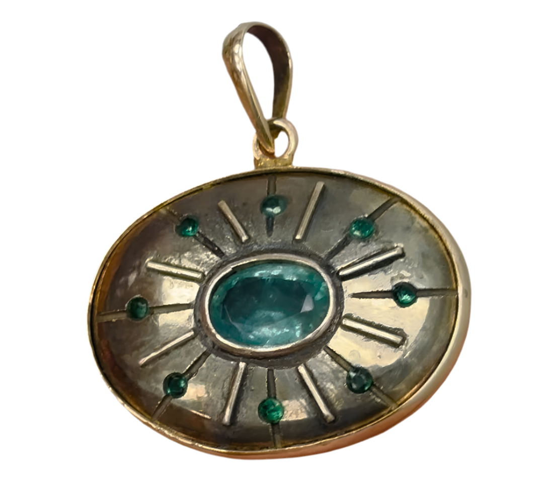 S O L Pendant / pyrite & emeralds