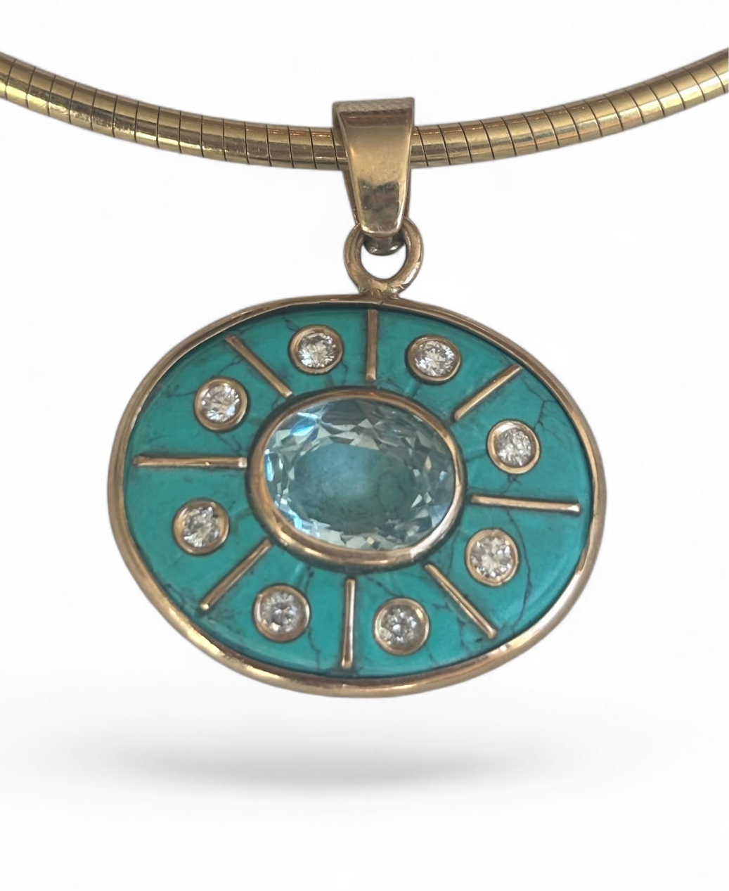 SOL Pendant, Turquoise with Sky Blue Topaz and Diamonds
