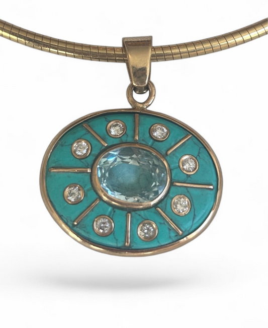 SOL Pendant, Turquoise with Sky Blue Topaz and Diamonds