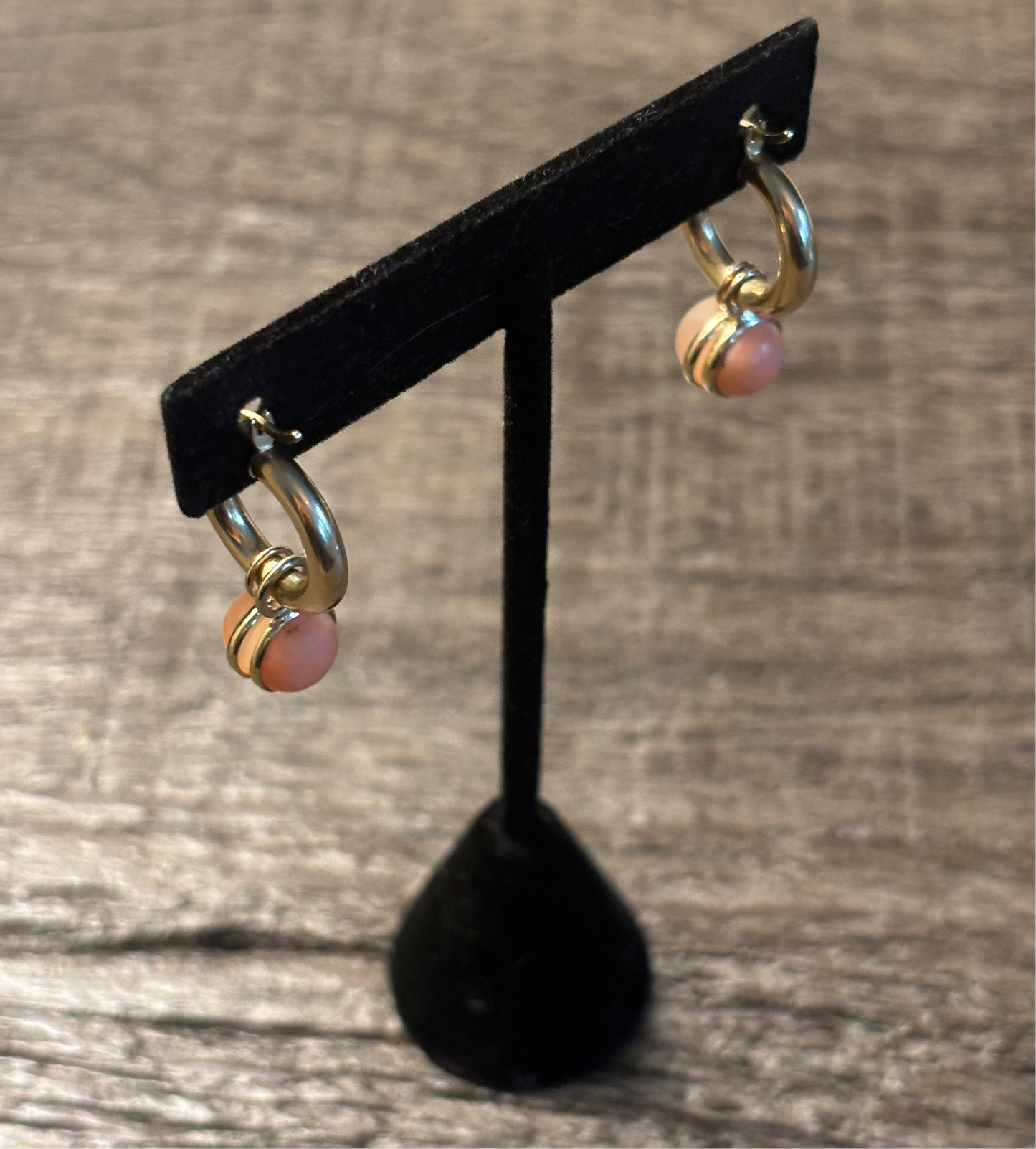 Moonstone Hoop Earrings, peach moonstone & coral