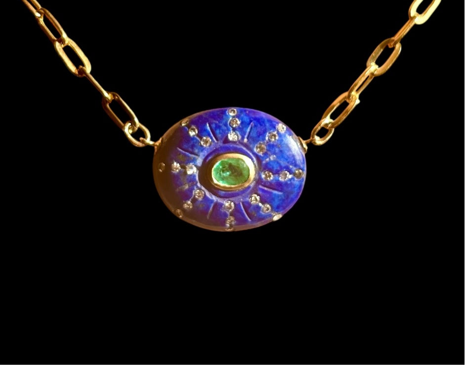 SOL Necklace : Lapis, Emerald & Diamonds