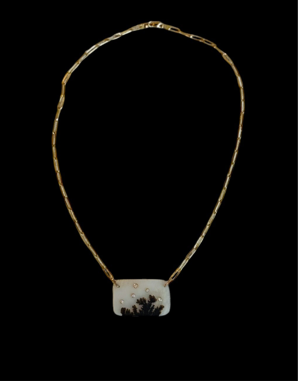 Dendritic Agate Necklace with Diamonds