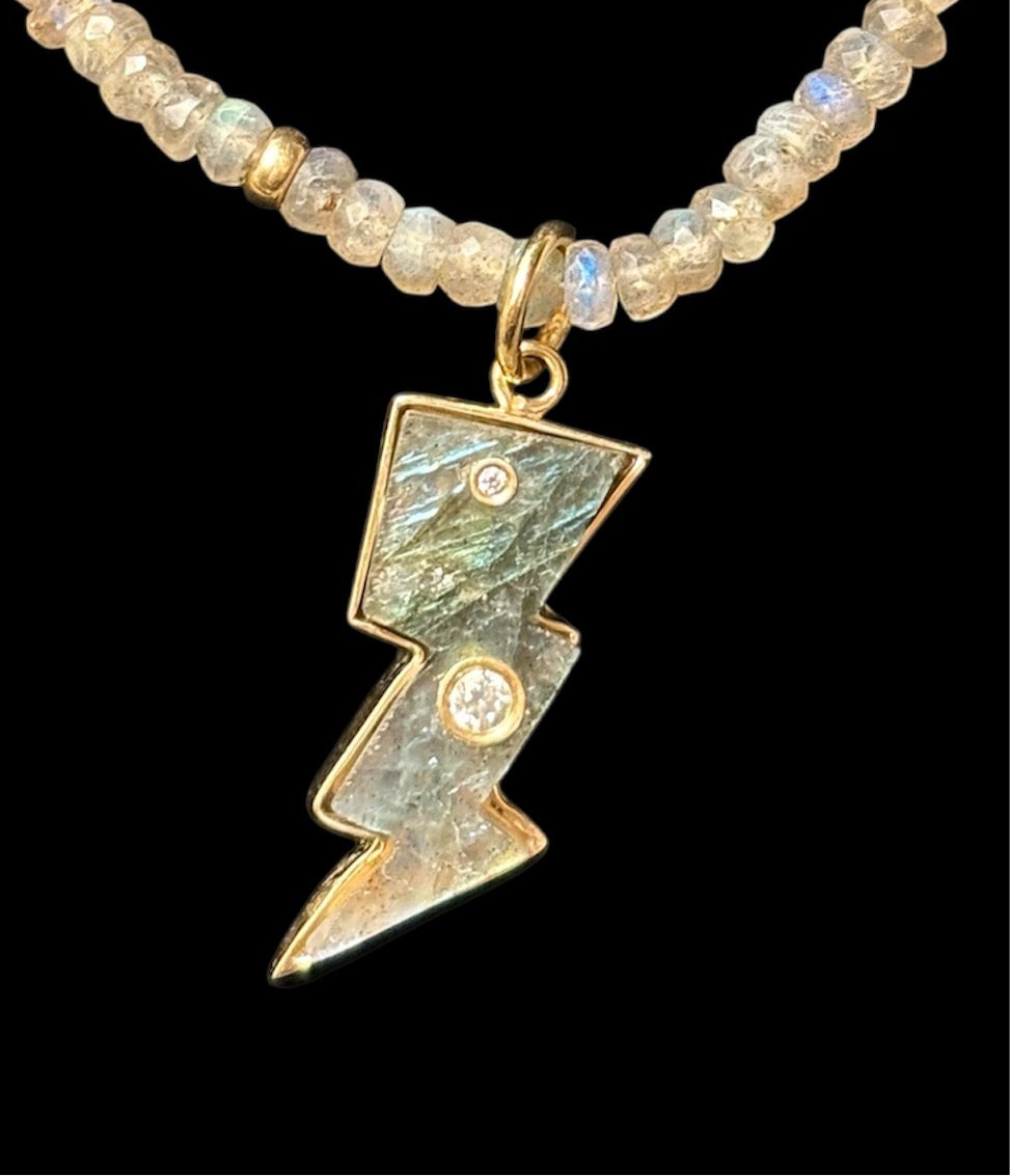 Lightning Bolt Pendant, labradorite & diamonds