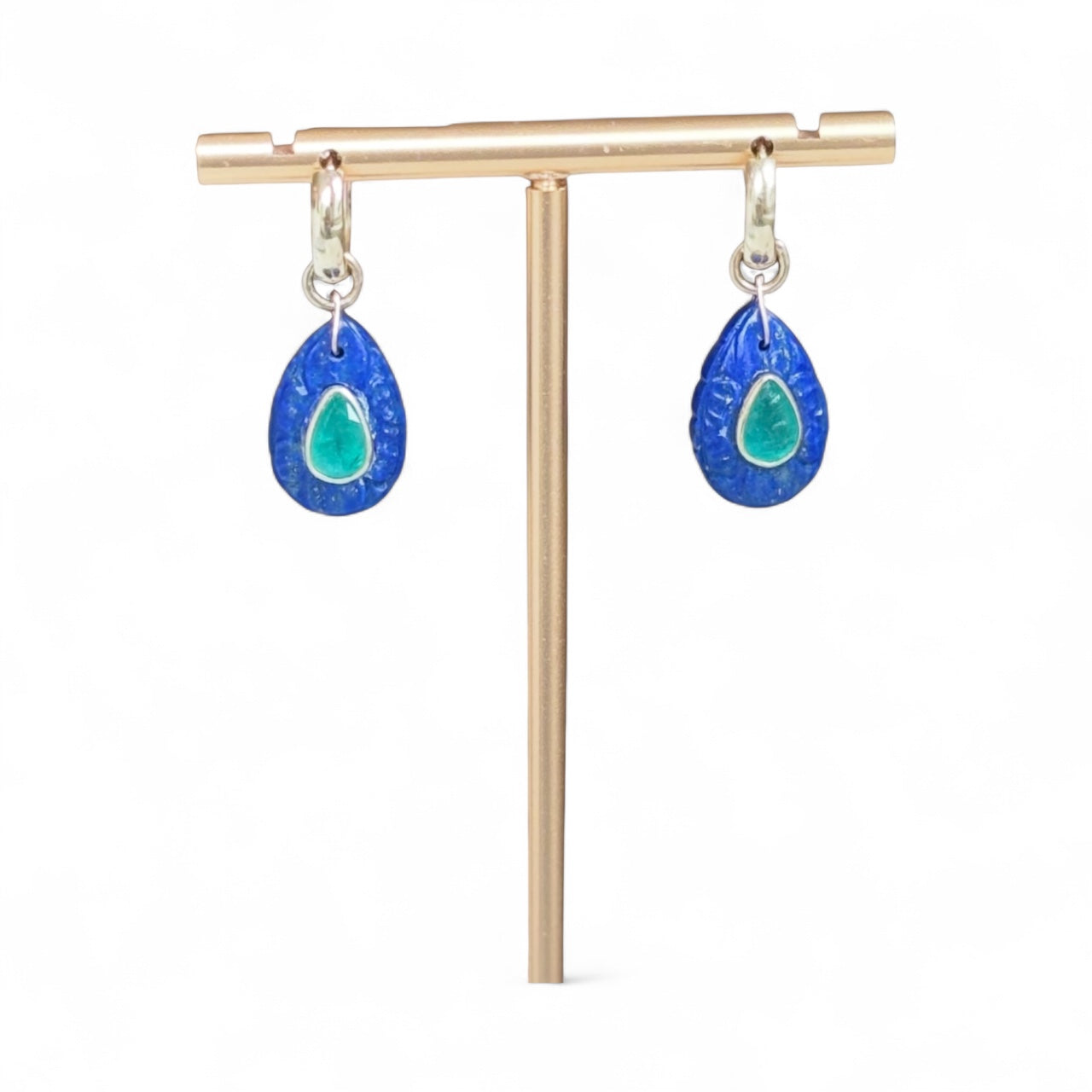 FLORA Petal Earrings: Lapis, Emeralds & Diamonds