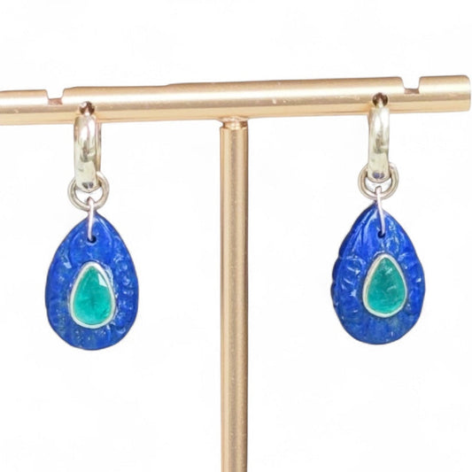 FLORA Petal Earrings: Lapis, Emeralds & Diamonds