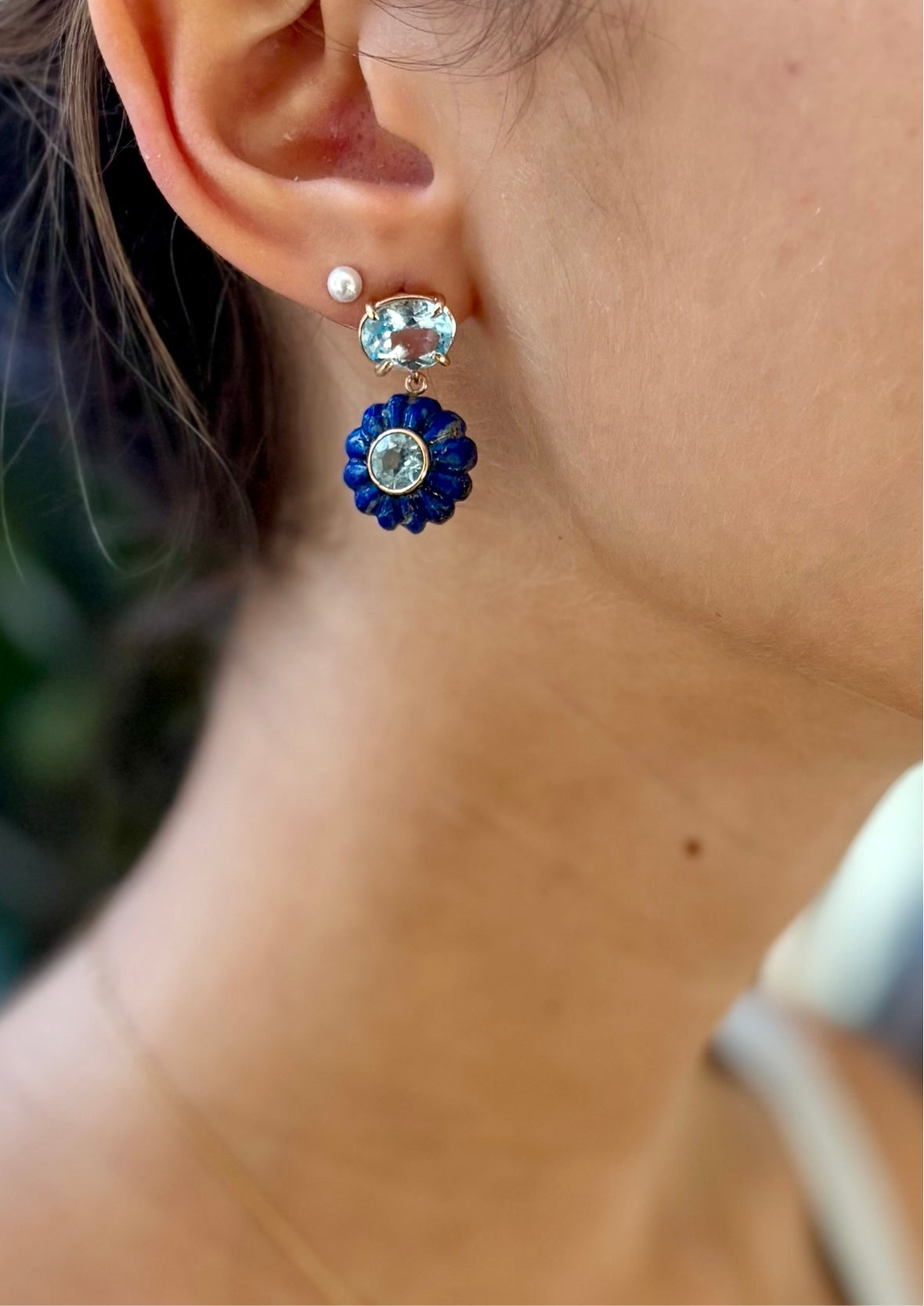 FLORA Earrings, lapis & blue topaz