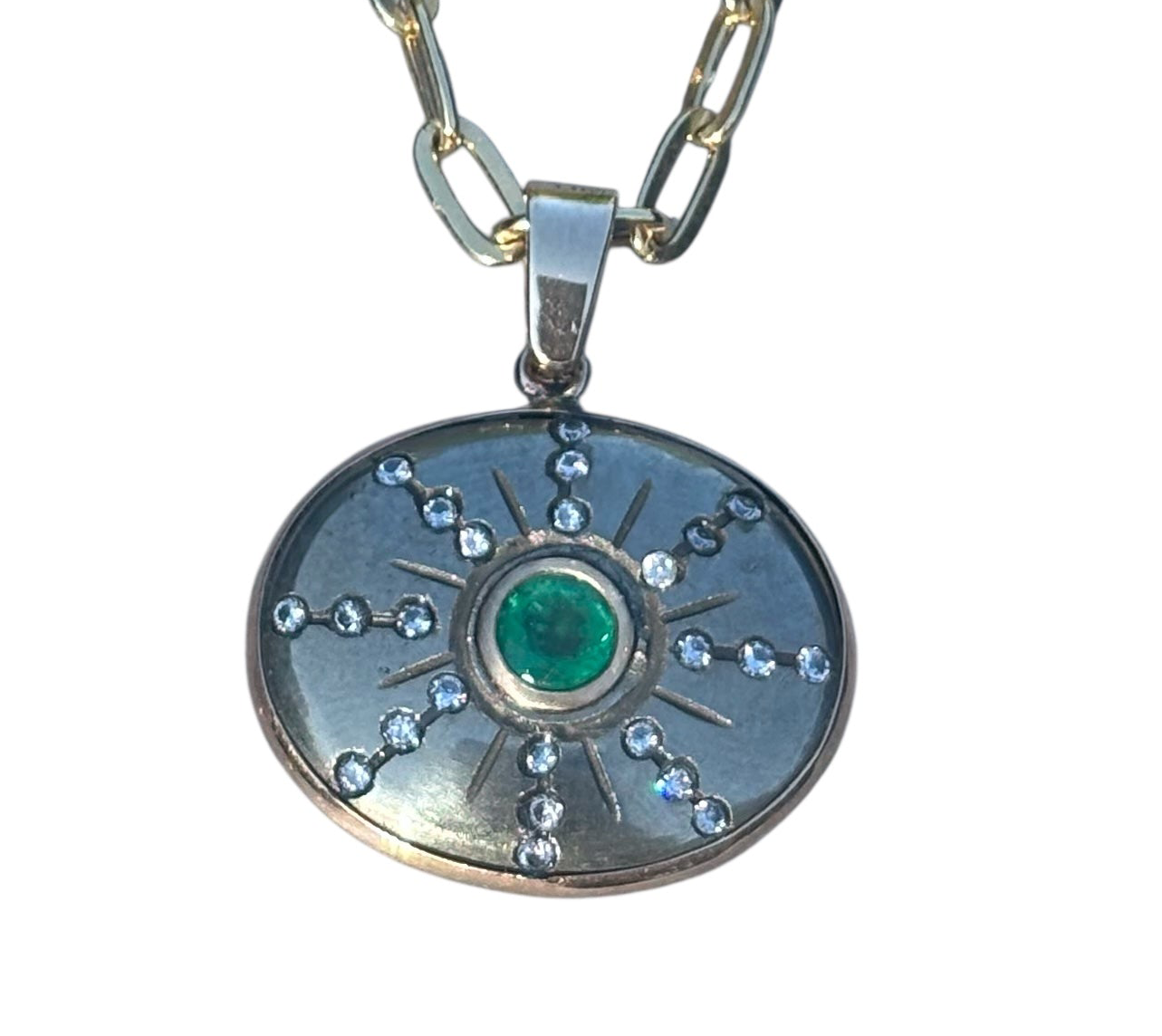SOL Pendant, Pyrite, Emerald & Diamonds