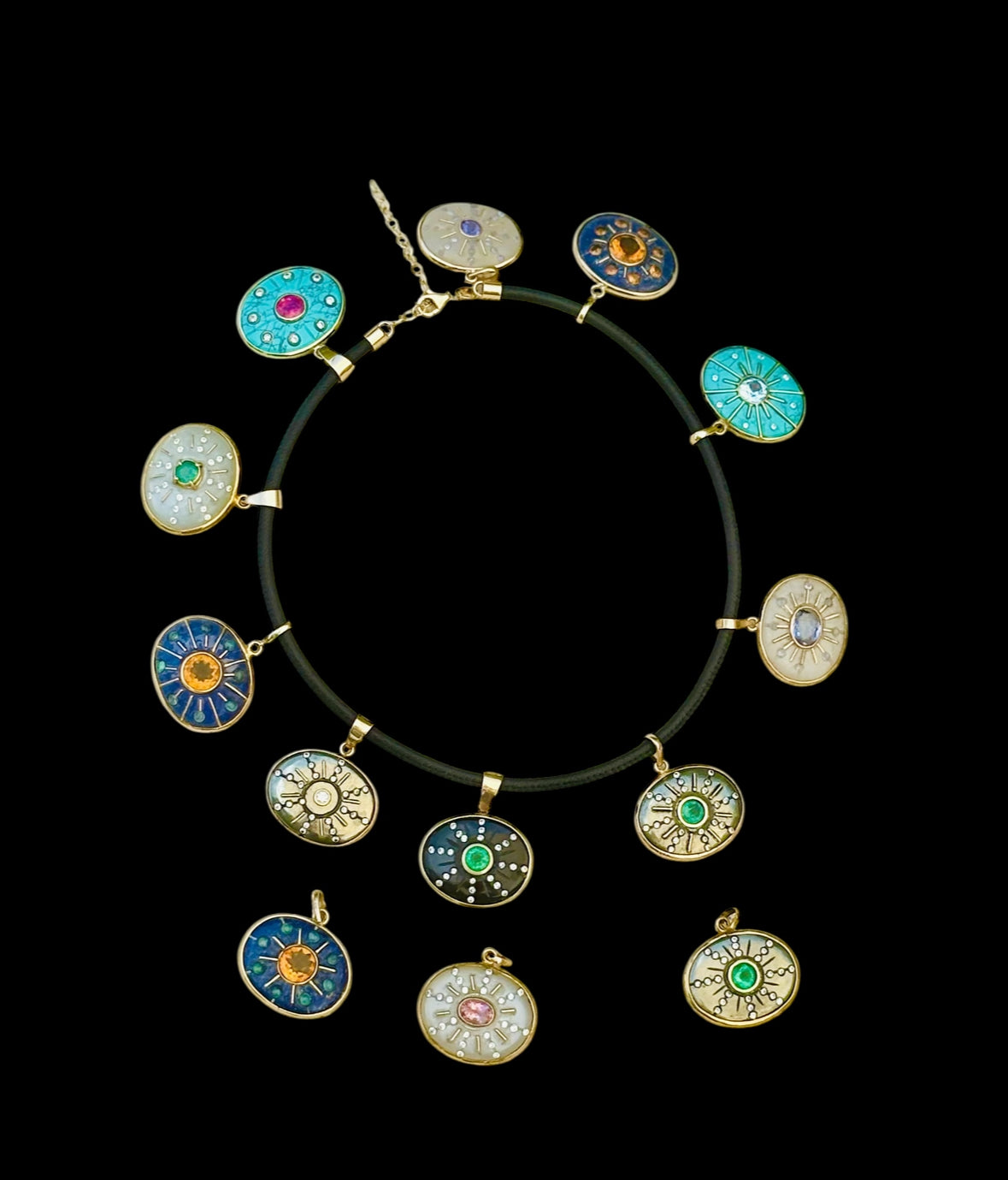 SOL Pendant, Pyrite, Emerald & Diamonds