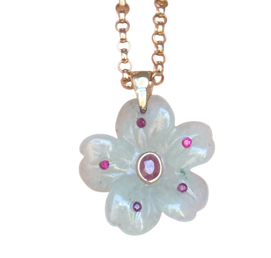 FLORA Pendant, Green Aventurine & Rubies