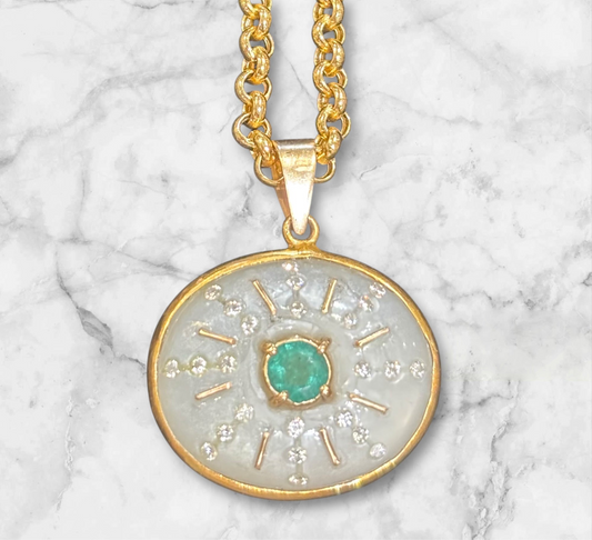 SOL Pendant with Moonstone, Emerald & Diamonds