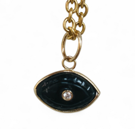 Evil Eye Pendant, Black Tourmaline with Diamond & Ruby