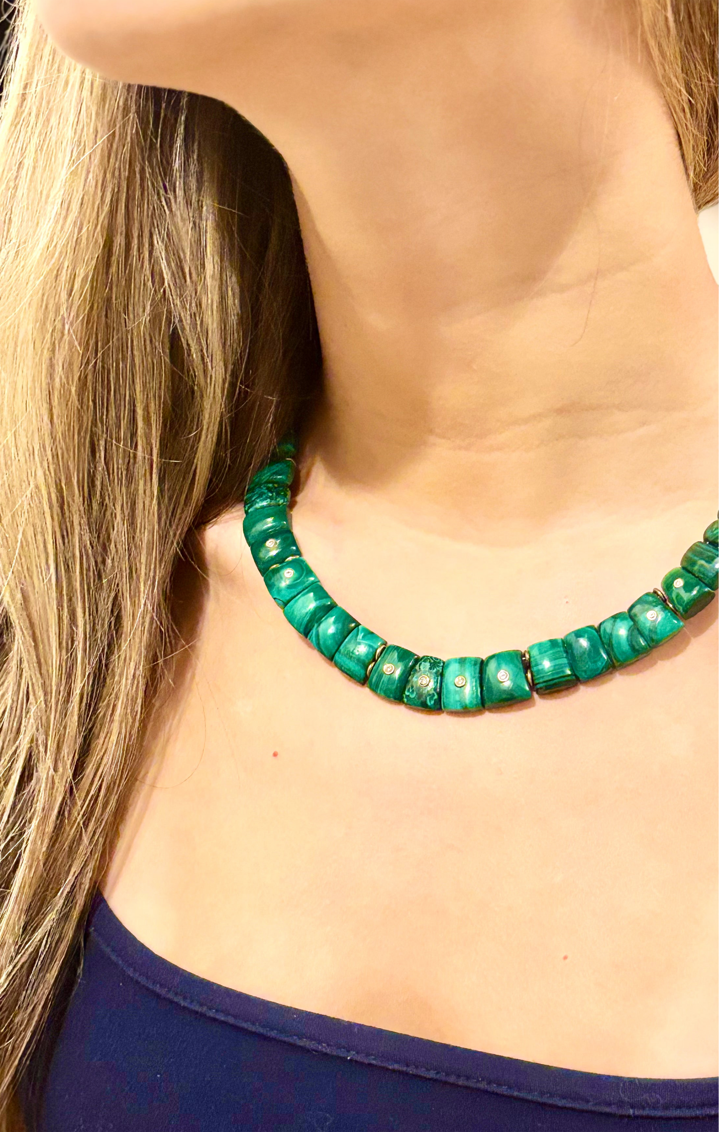 CLEO collar necklace, malachite & diamonds