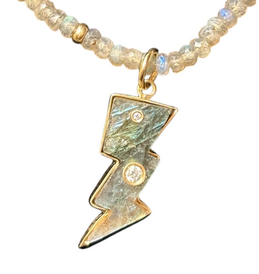 Lightning Bolt Pendant, labradorite & diamonds