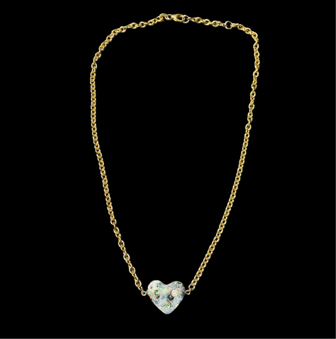 Australian Opal Heart Necklace with Diamond & Emeralds