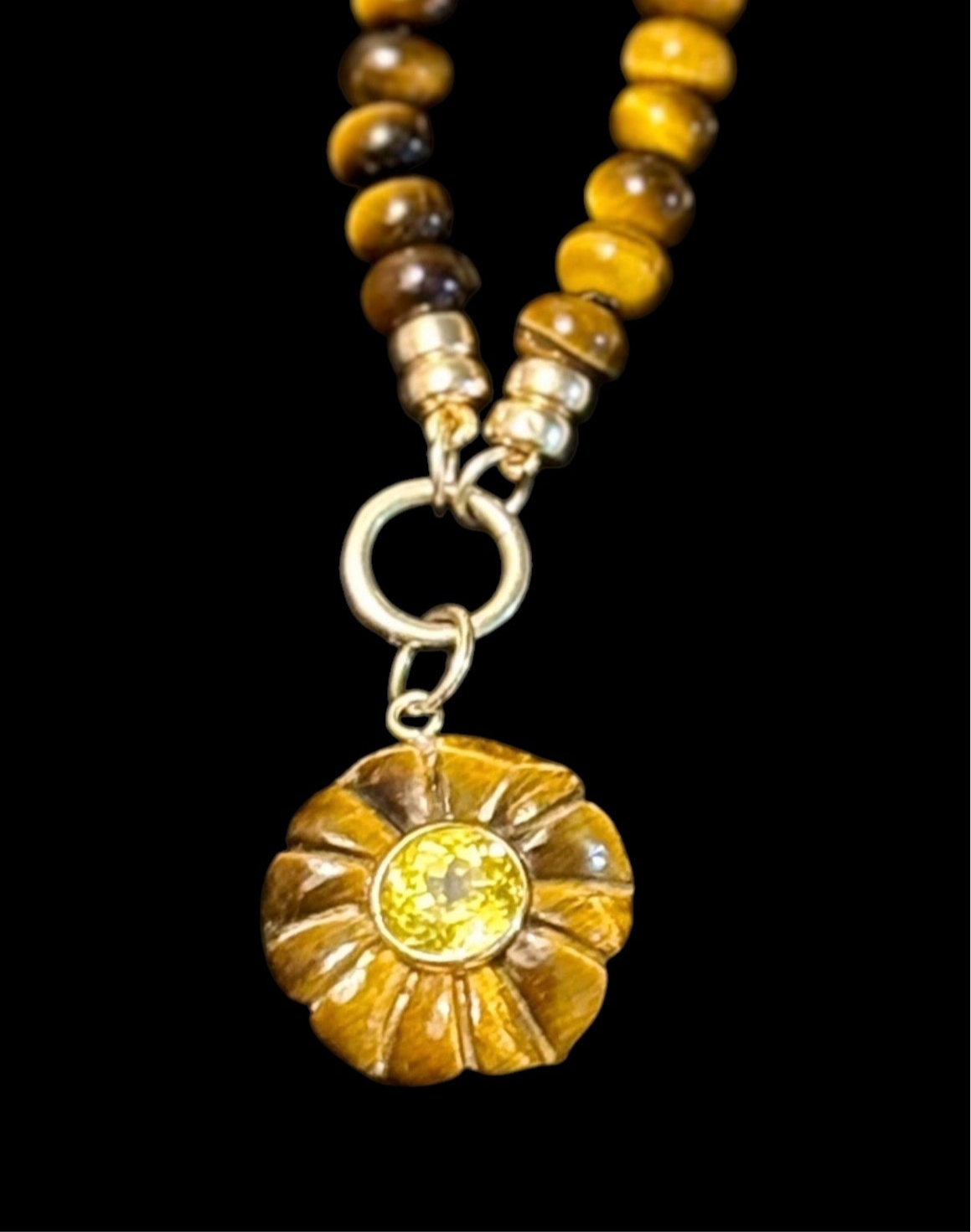 FLORA Pendant, Tiger’s Eye & Yellow Sapphire