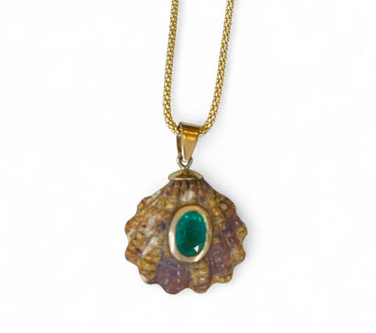 Australian Opal Carved Shell Pendant, with Emerald