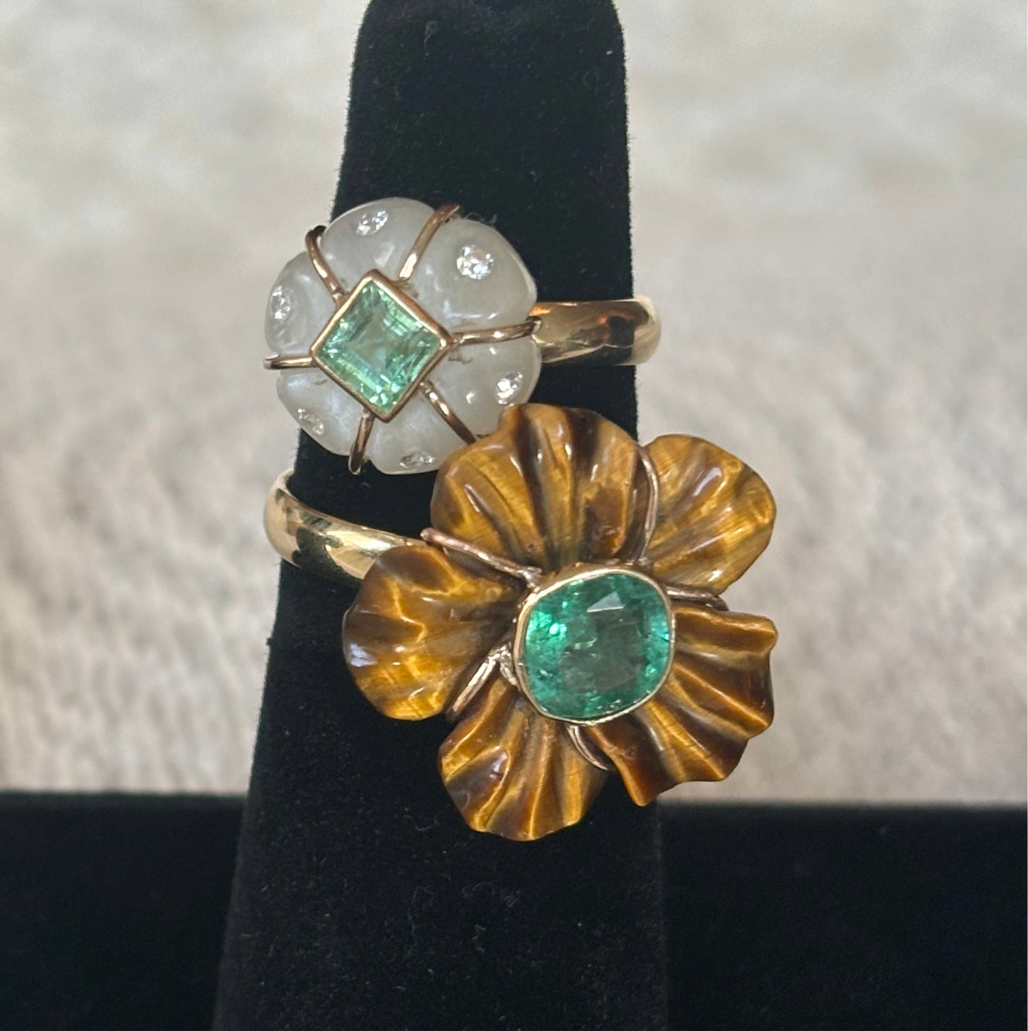 FLORA Ring, Tiger’s Eye & Emerald