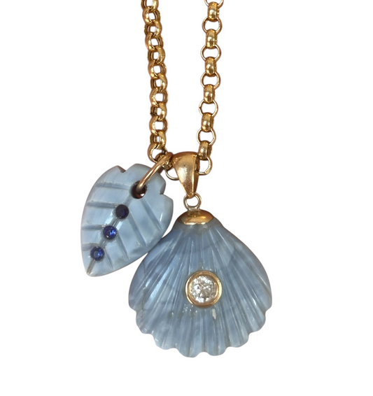 Blue Opal Necklace with Diamond and Blue Sapphire