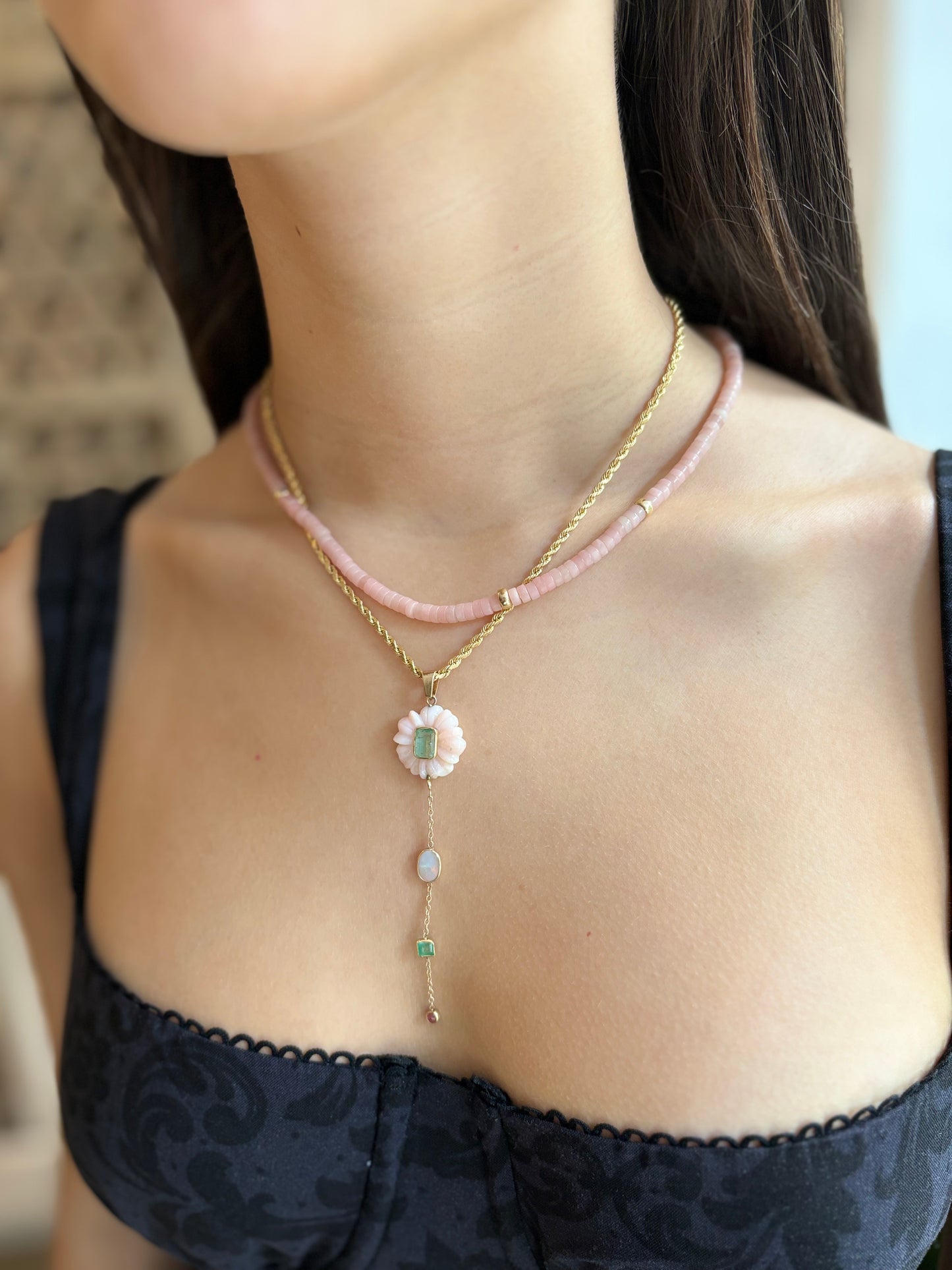 Heishi necklace, pink pearl