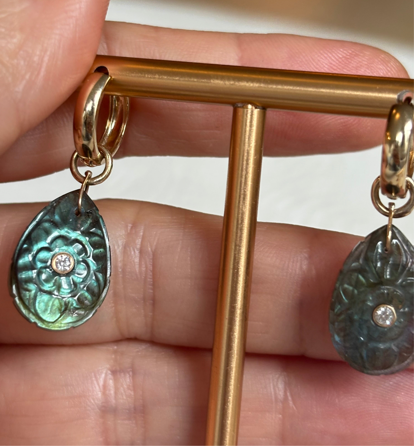 FLORA Petal Earrings: Labradorite, Pink Tourmaline & Diamonds