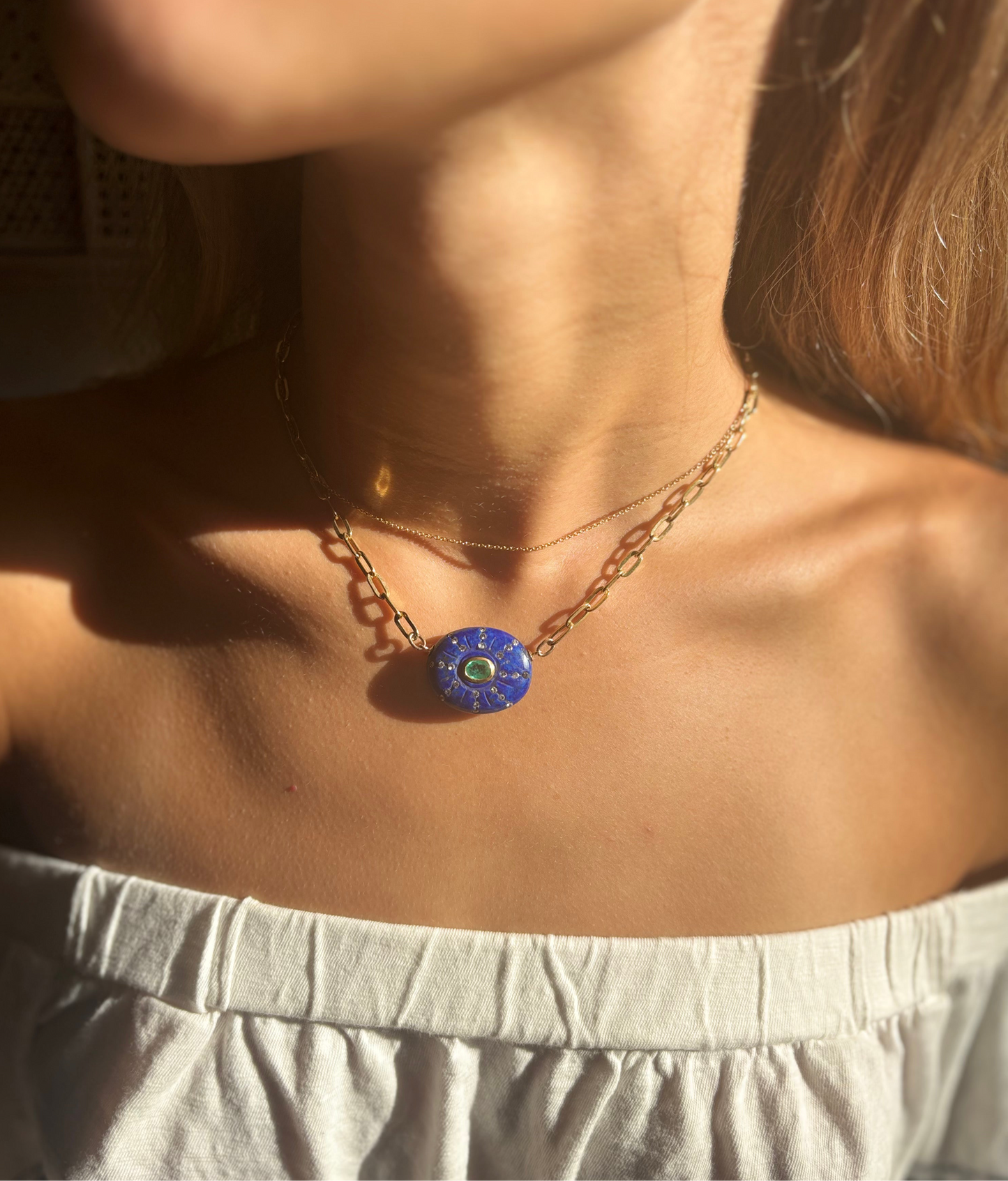 SOL Necklace : Lapis, Emerald & Diamonds