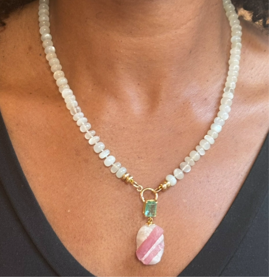 Moonstone Necklace with charm enhancer