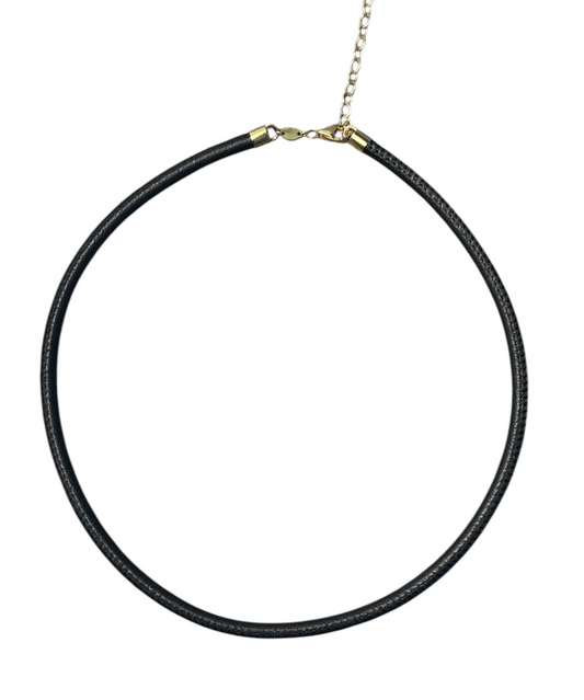 Black Leather and 14k Gold Cord Necklace