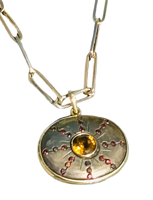 SOL Pendant / pyrite, citrine, diamonds