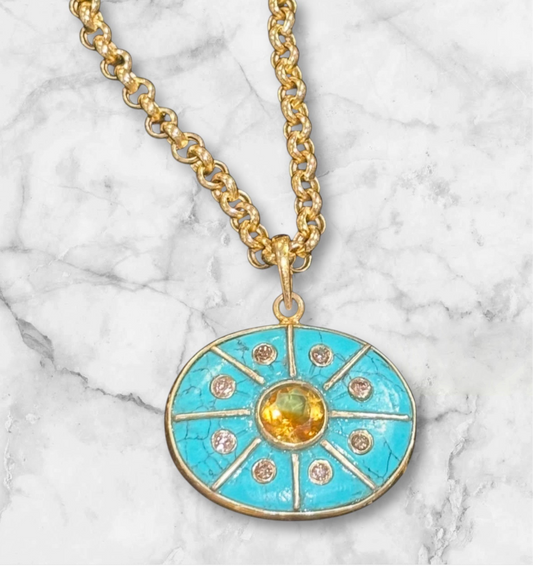 SOL Pendant, Turquoise, Citrine & Champagne Diamonds