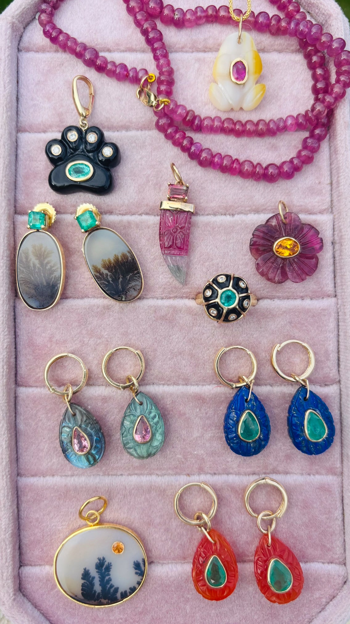 FLORA Petal Earrings: Lapis, Emeralds & Diamonds