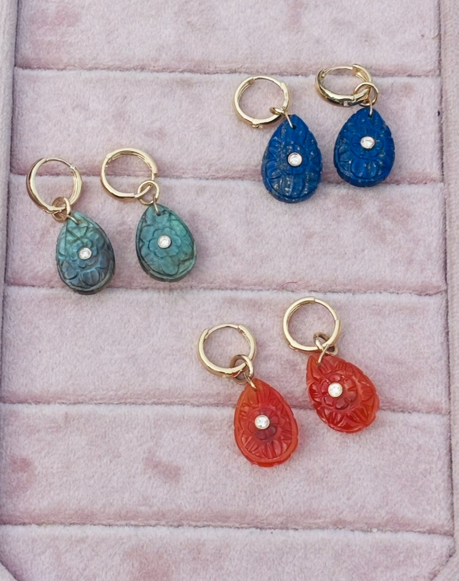 FLORA Petal Earrings: Lapis, Emeralds & Diamonds