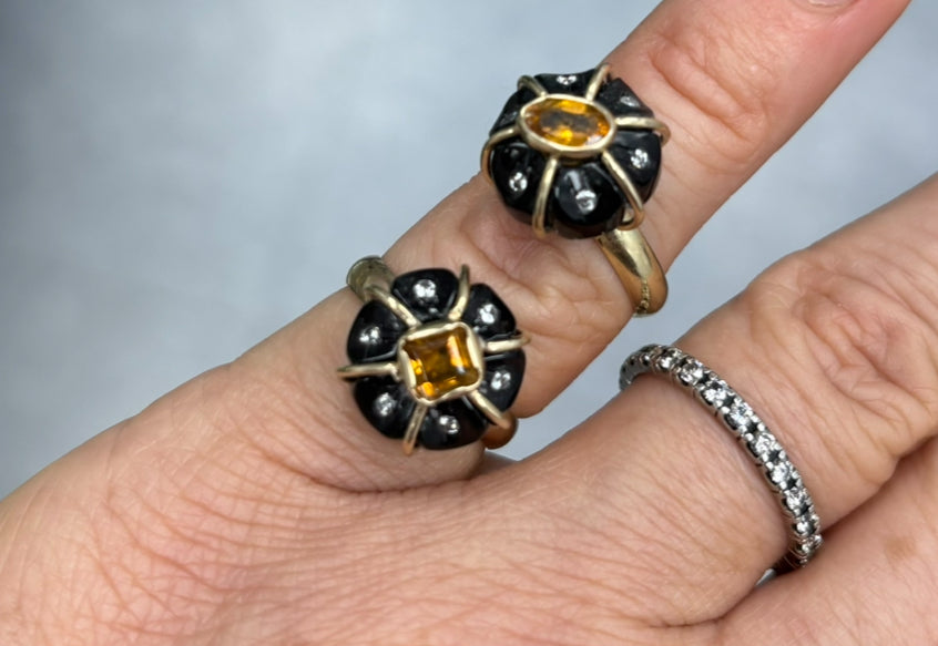 FLORA🌸 PINKY RING, black onyx, citrine & diamonds