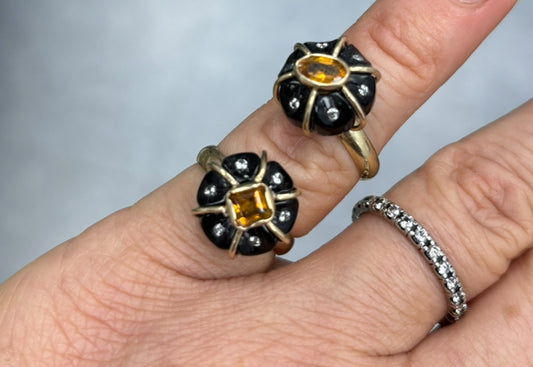 FLORA PINKY RING, black onyx, citrine & diamonds
