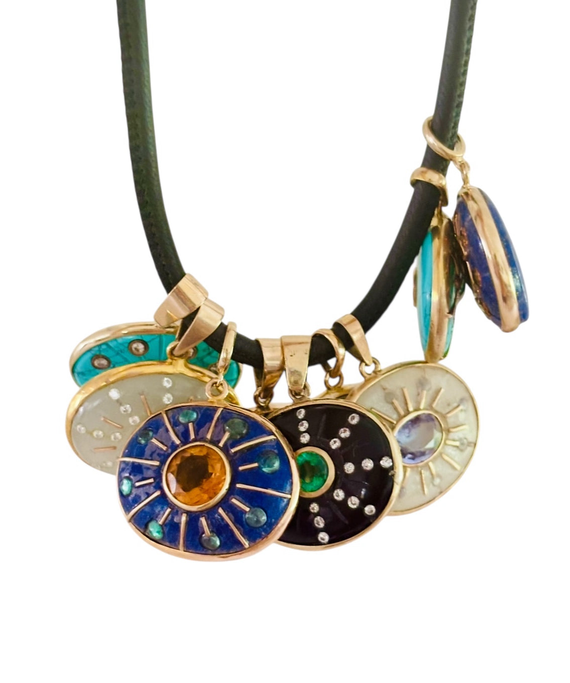 SOL Pendant, Pyrite, Emerald & Diamonds